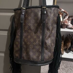 Louis Vuitton Brown Monogram Shoulder Bag with Black Fringe